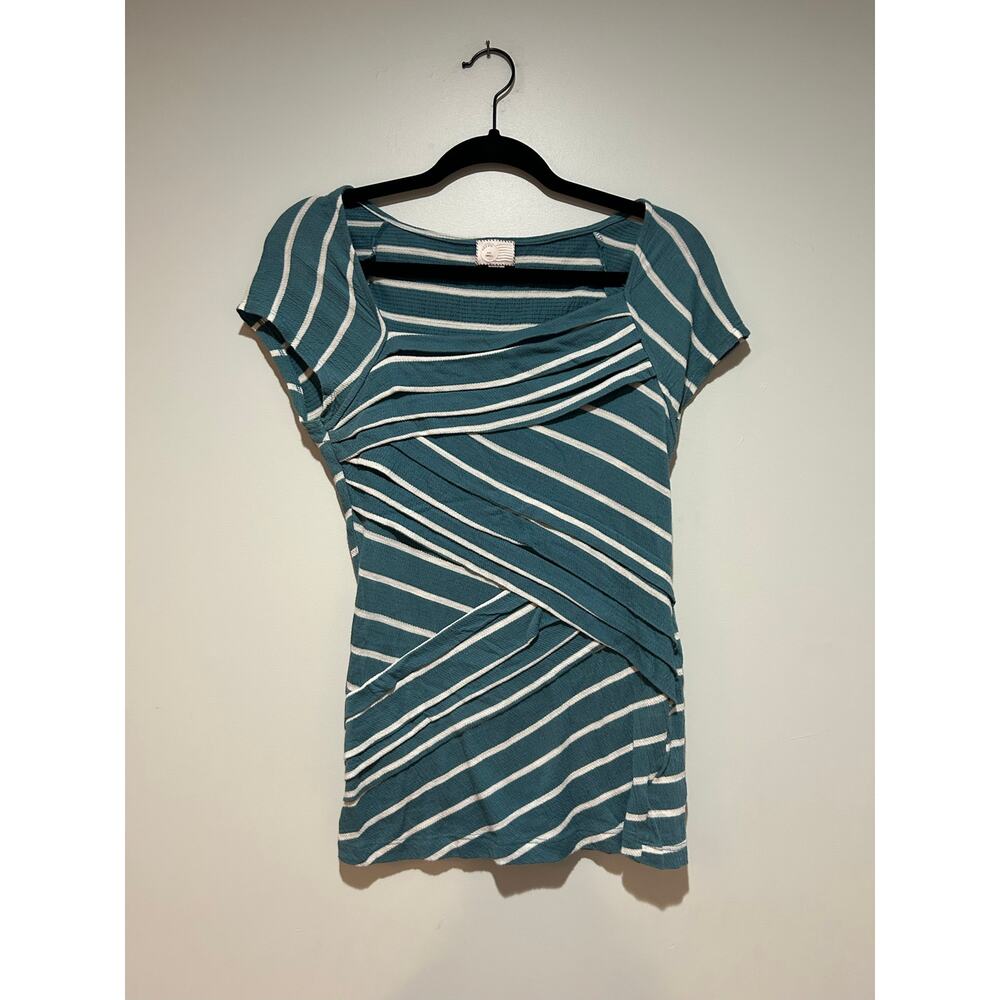 Anthropologie Postmark Turquoise Asymmetrical Striped Shirt